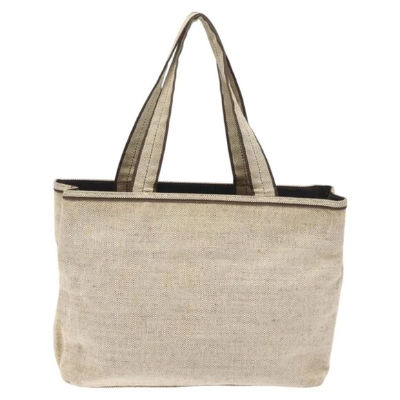PRADA Hand Bag Canvas Beige Silver Auth 114725 - Picture 1 of 14